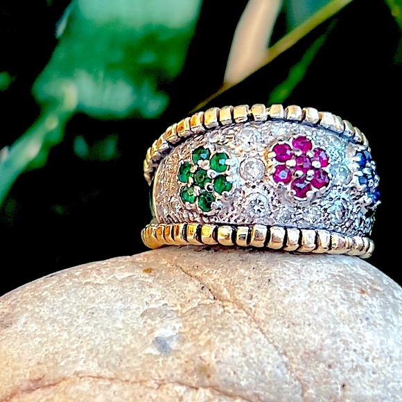 14k gold sapphire ruby, an emerald ring - Picture 10 of 13